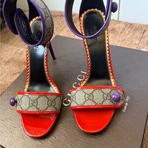 Gucci Red and Purple Strappy Heels